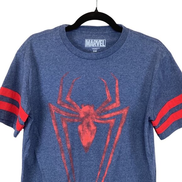 Marvel Spider-Man Graphic‎ Tee Size Small Blue & Red Striped Sleeves - Picture 3 of 8